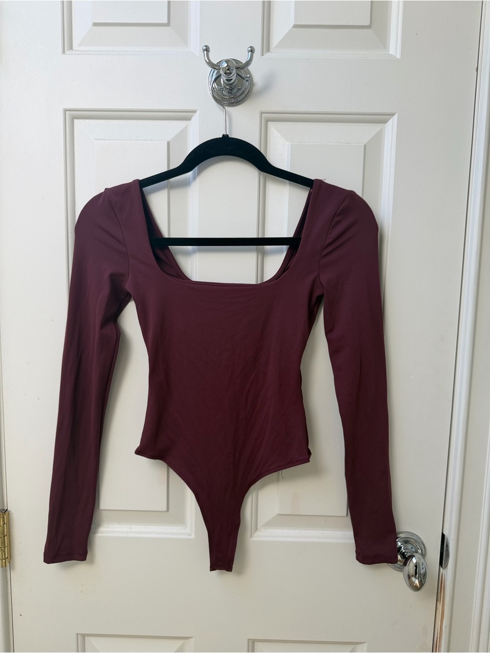 Zara Long-Sleeve Square Neck Bodysuit - Burgundy
